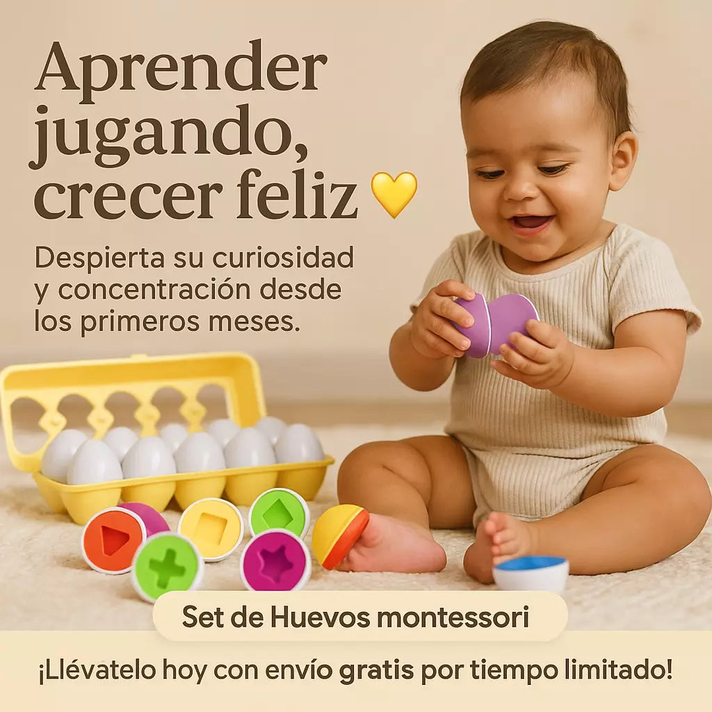 Estimula la curiosidad, la coordinación y el amor por los colores con nuestros Huevos Didácticos Montessori. X12 piezas👶🏽