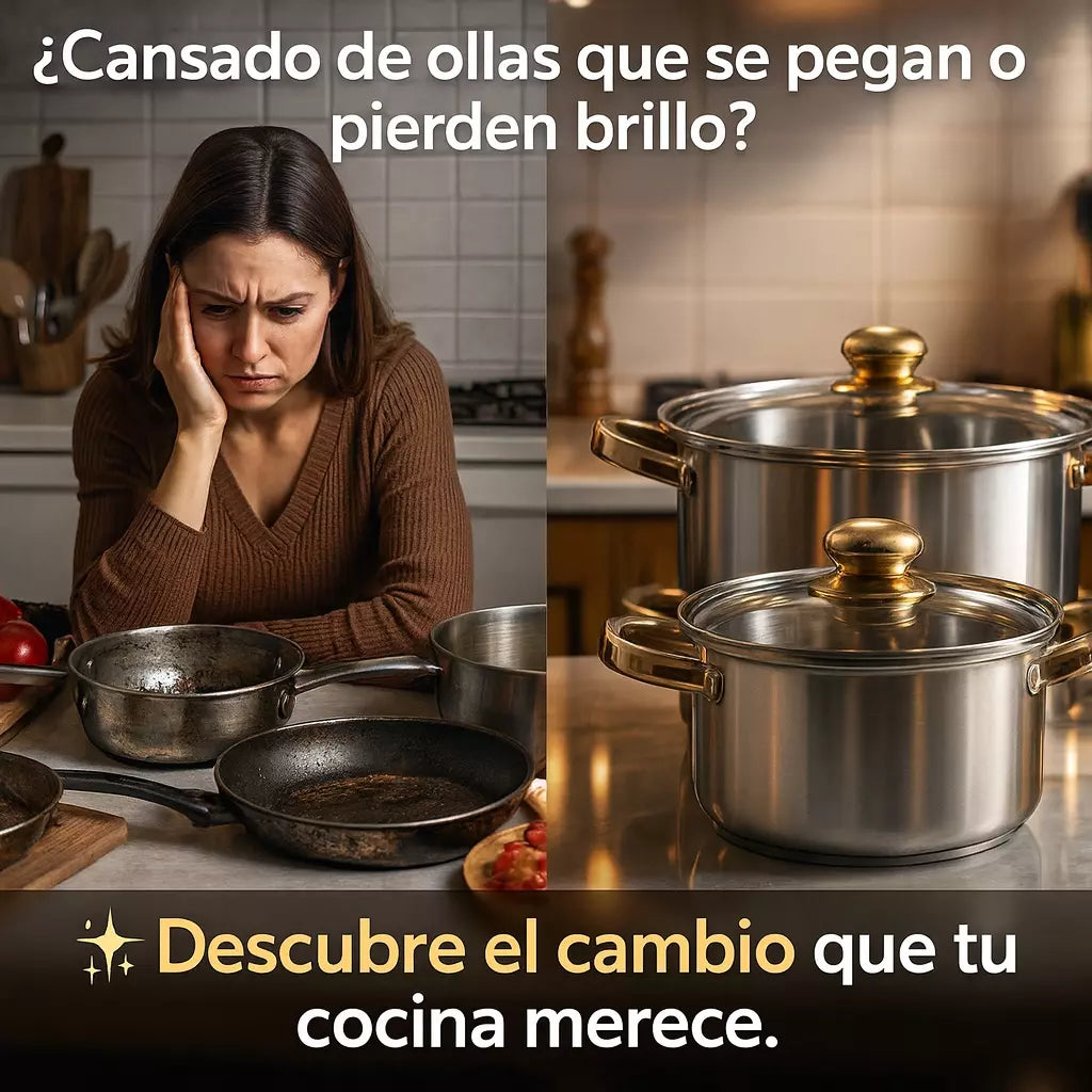 Set de 5 Ollas en Acero Inoxidable de alta Calidad con tapa de vidrio templado.